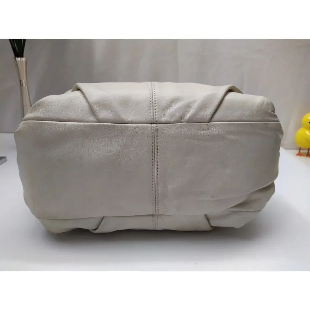 Coach Ivory Soft Leather Snakeskin Detail Zipper Hobo Shoulder Bag